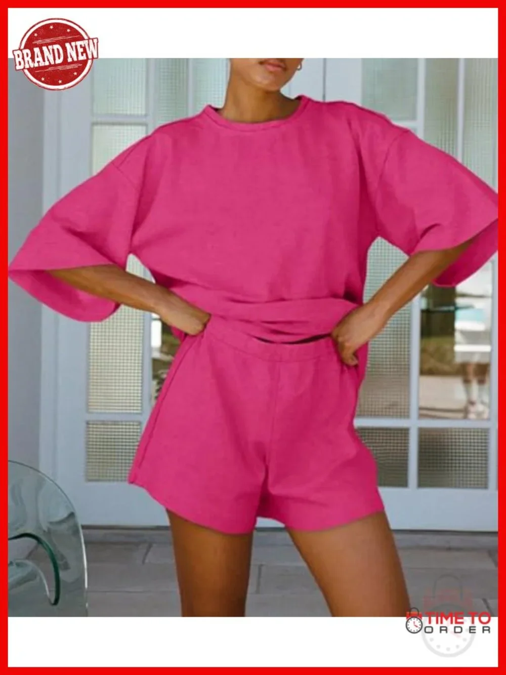 Womens Pajama Sets 3/4 Sleeve Oversized Top & Loose Shorts Lounge Set with